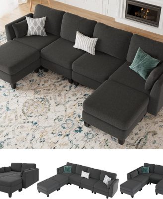 Modular Sectional Sofa, Convertible U Shaped Sofa Couch with High Density Memory Foam, 6 Seat Comfy Modular Sofa Couch for Living Room, Modern U Shaped Sectional Sofa, Dimgrey